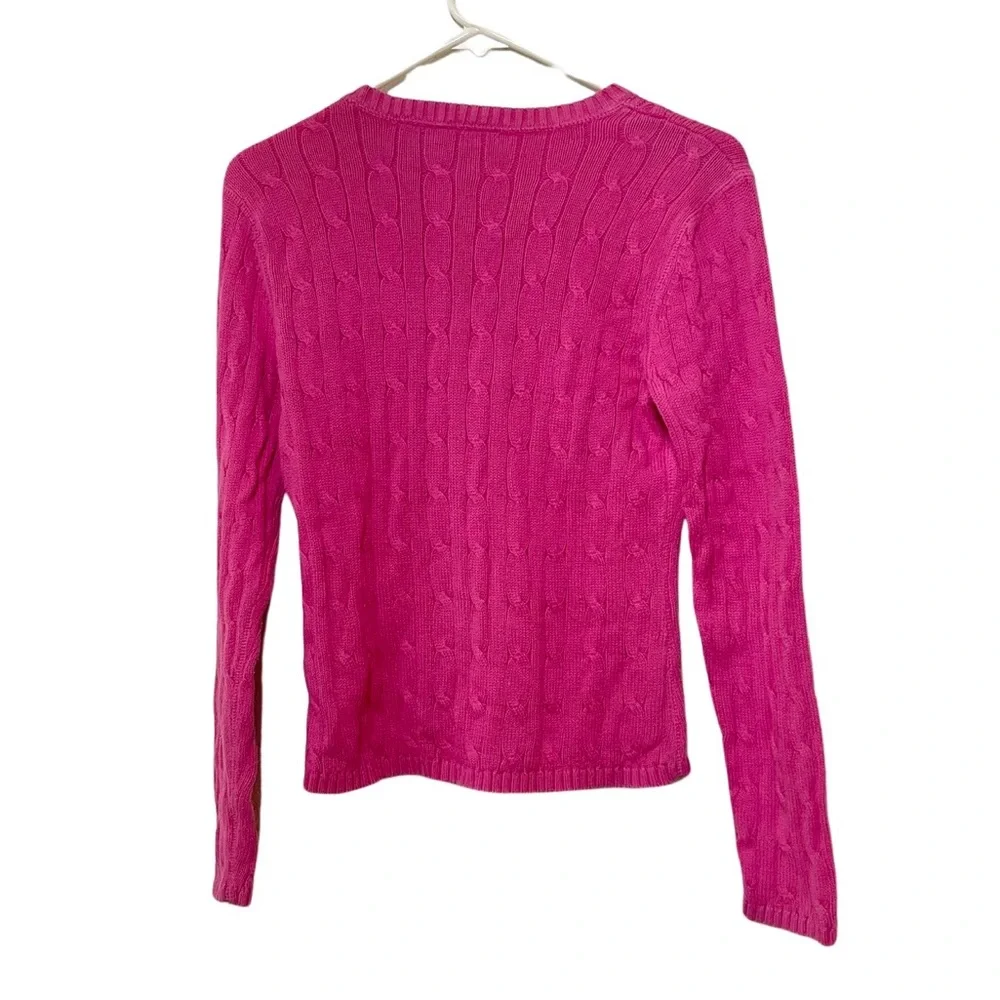 Ralph Lauren Polo Pink Cable Knit Crewneck Pullover Sweater Size M Medium